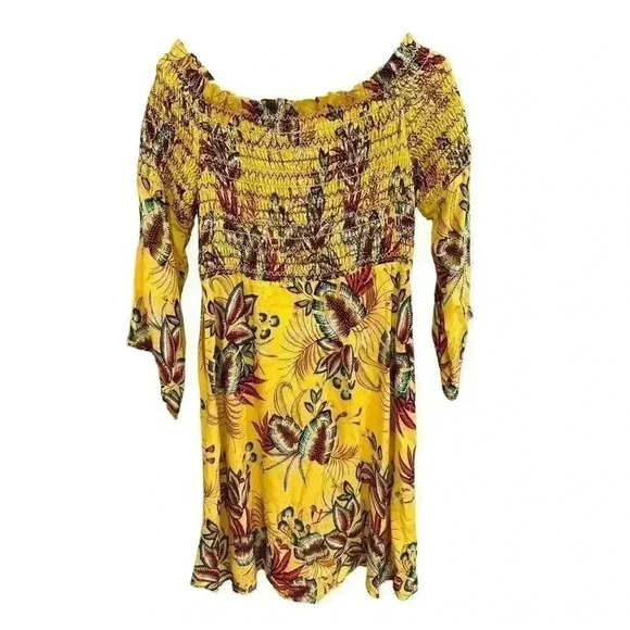 - - Anthropologie Farm Rio Dress, Yellow With Tropical Print. Size Small, … - Picture 5 of 8